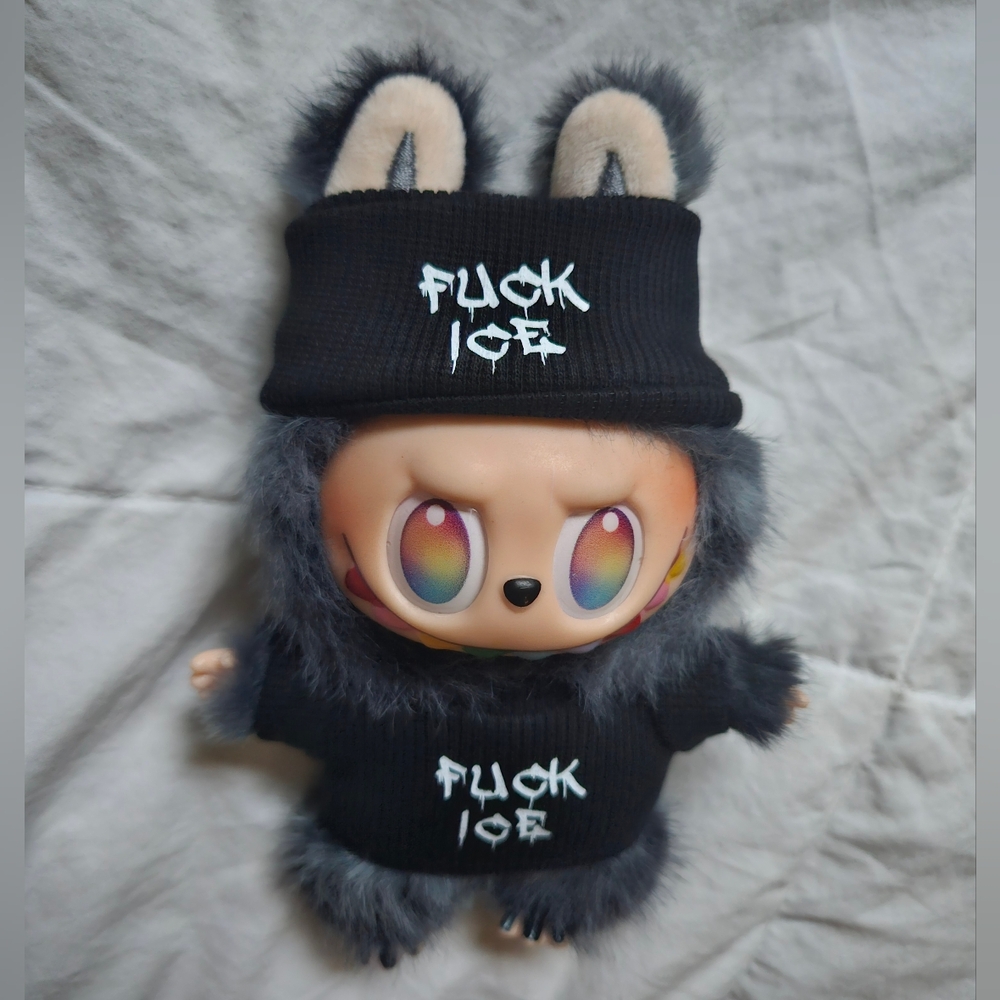 Abolish ice 2 pc Labubu Big Into Energy Hat + Outfit Set Black Beanie + Shirt - Picture 7 of 9